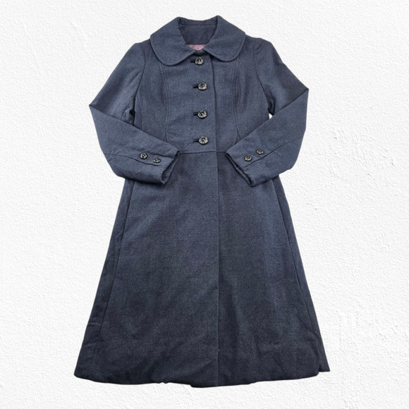 Vintage 1950s Gray Wool Princess Coat Gray Peter Pan Collar Overcoat Size XS - Picture 2 of 10